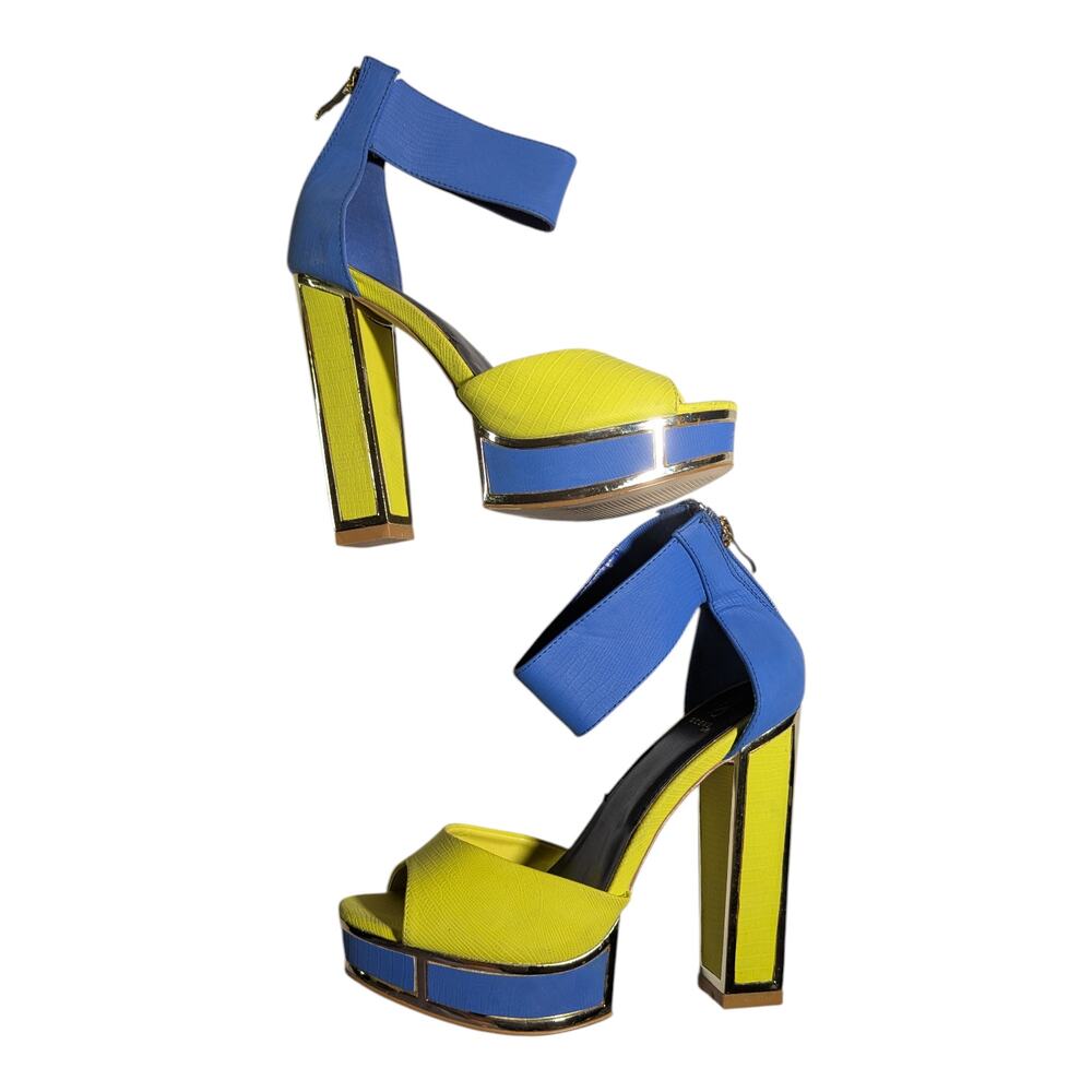 Scene Weaver Blue and Yellow Platform Ankle-Strap Sandals